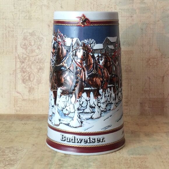 Vintage 1989 Budweiser Holiday Beer SteinMug Clydesdale Collector Anheuser-Busch - Picture 1 of 9
